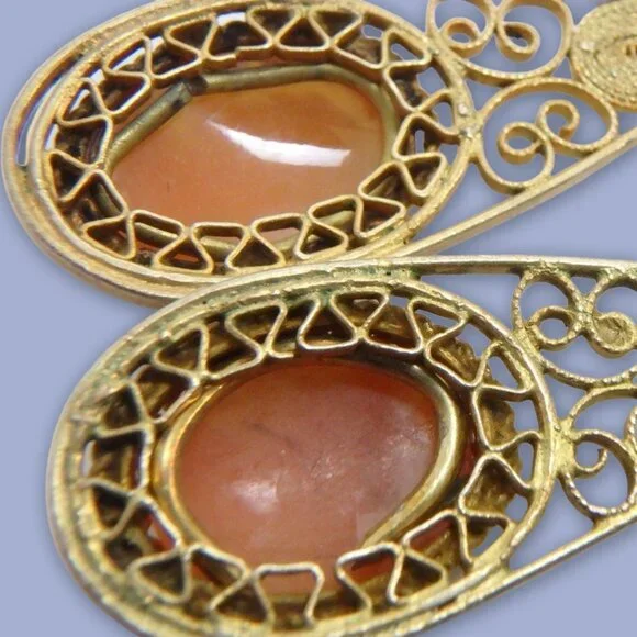 835 Silver Antique/Vintage Italian Carved Shell Cameo Earrings - Picture 8 of 11